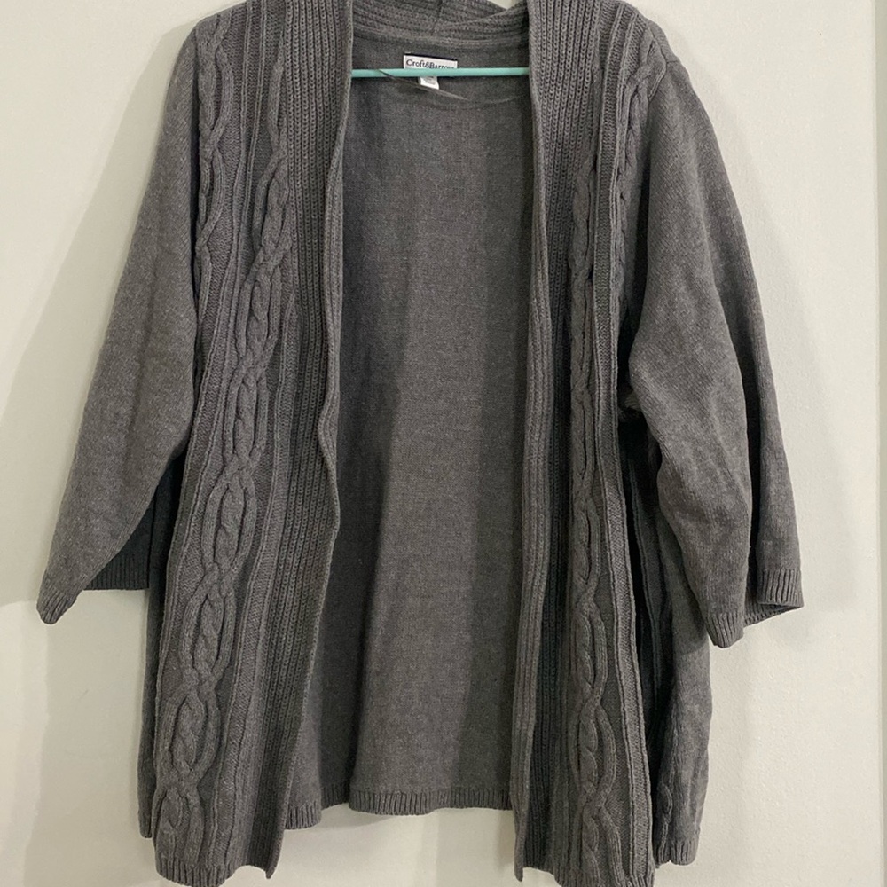 croft & barrow Gray Open-Front Cable Knit Cardigan